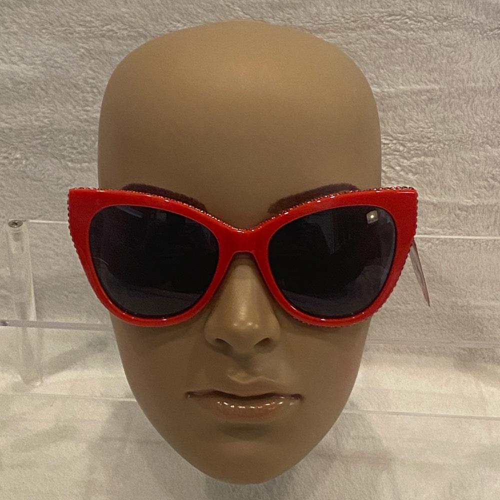 Betsey Johnson Fashionista Cat Eye Red + Red Rhinestones Sunnies Sunglasses NWT